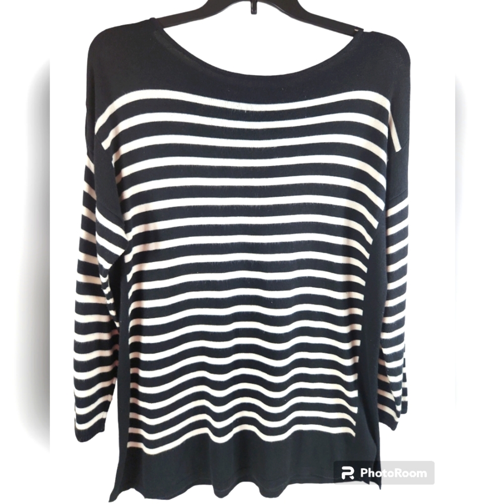 Chaps Classics, Women's black and White Stripes sweater. Boat neck, Sz 1X